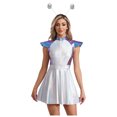 thumbnail image 1 of LiiYii Ensemble de Costume d'Alien de l'Espace pour Femmes, Robe Mini Évasée Trapèze à Manches Cap et Cheveux Bleu P, 1 of 8