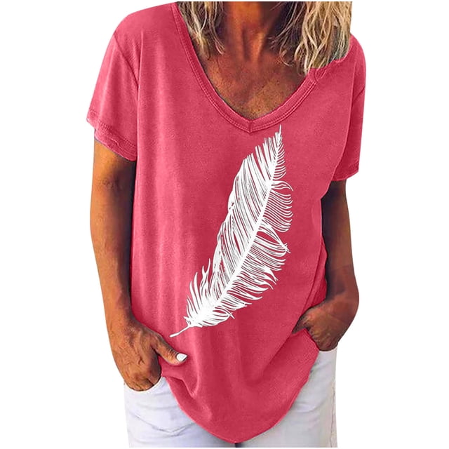 Pompotops Mode T-shirt Décontracté à Manches Courtes Col en V pour Femmes Été