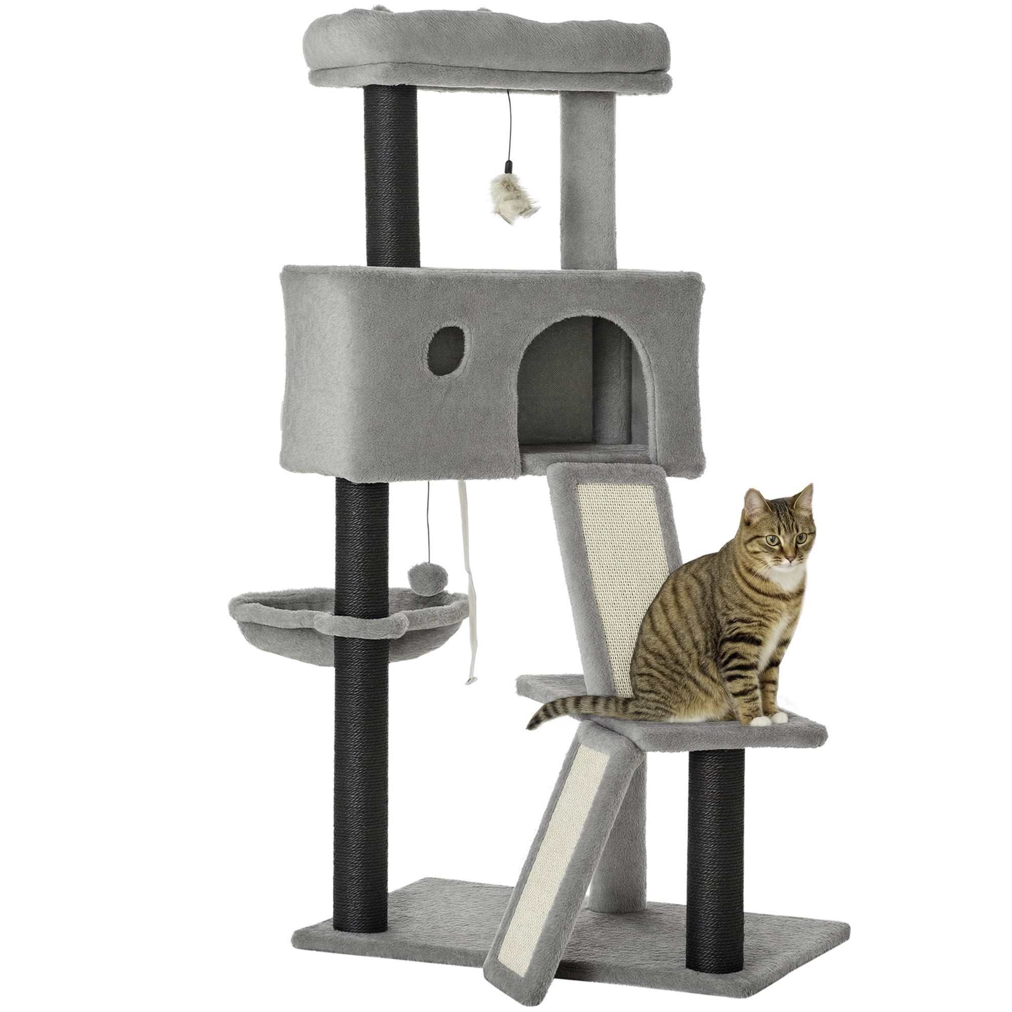 PawHut Arbre à Chat Tour avec Condo Hamac Gris Pâle 47 Pouces