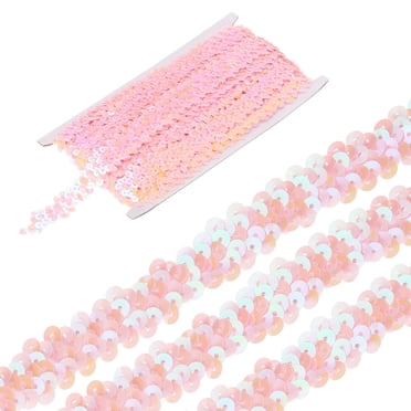 Unique Bargains 11 Yards 0.8 Inch Elastic Sequins Trim 2 Row Flat Sequin Strip Sequins Fabric Ribbon for Sewing Pink