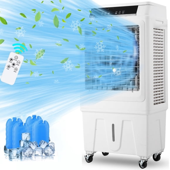 Potente Aire Acondicionado Portátil Evaporativo 3 en 1 – Enfriador de Aire 3000 CFM con Depósito de 39L, 3 Velocidades, Temporizador de 12H, 4 Bloques de Hielo – Ideal para Interiores y Exteriores