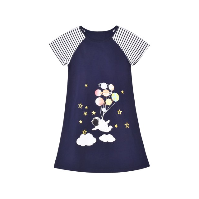 Robe Fille Espace Astronaut Planète Étoile Rayure Manches Courtes 3 Ans