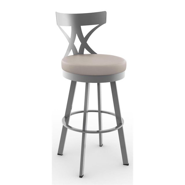 Amisco Washington 30" Swivel Stool - Cream Faux Leather/Glossy Gray Metal