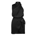 thumbnail image 3 of Robes Grande Taille Satin Sans Manches Dos Nu Col Roulé Ceinture Cache-Cœur Robe de Cocktail Printemps Noir TG, 3 of 3