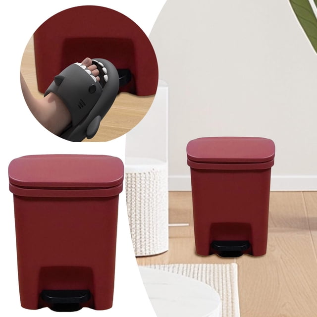 Oleegame 1PC Trashcans For Bedroom 10L Gallon Trash Can Plastic Step On Kitchen Trash Can Black Compost Bathroom Trash Garbage Can Kitchen Trash Red