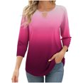 thumbnail image 1 of Olyvenn Hauts pour Femmes à Manches 3/4 2025 Printemps Goutte d'Eau Col en V Décontracté Tunique Dégradée T-Shirts Été Tendance Boho Blouses Florales Rouge Melon D\'eau S, 1 of 6