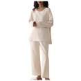 thumbnail image 1 of Yuyuzo Ensemble de Pyjama pour Femmes 2 Pcs Col Ras du Cou Manches Longues Haut à Enfiler Vêtement de Nuit Pantalon à Jambe Grand Ensembles de Pjs Tenue d'Intérieur, 1 of 5