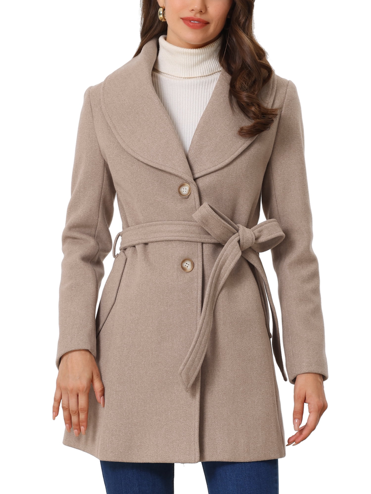 INSPIRE CHIC Manteau Trench Long pour Femme, Mignon, Col Rabattu, Simple Boutonnage, Ceinturé, TP Kaki Clair