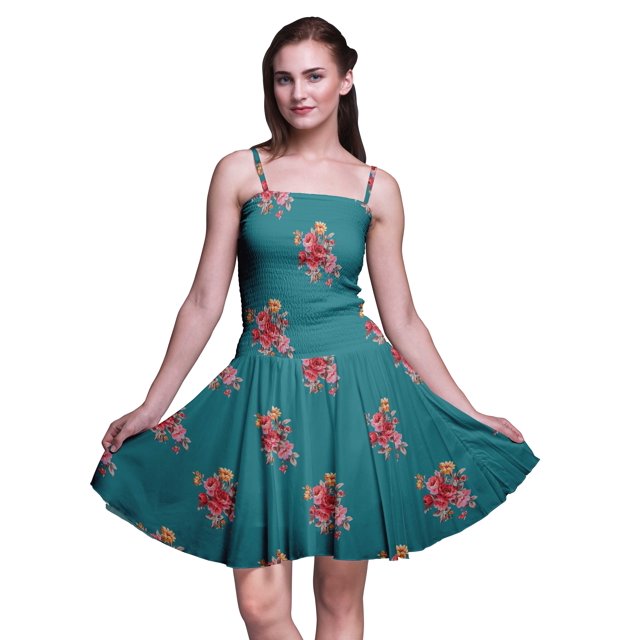 Bimba Robe Soleil Mini à Taille Smockée pour Femmes à Imprimé Floral Tenue de Fête d'Été-Xxx-Grand