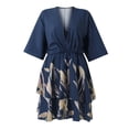thumbnail image 4 of Robe Courte à Imprimé Floral pour Femmes, Plissée, Col en V, Cordon de Serrage, Taille Élastique, à Volants, Superposée, Robe Courte, 4 of 6