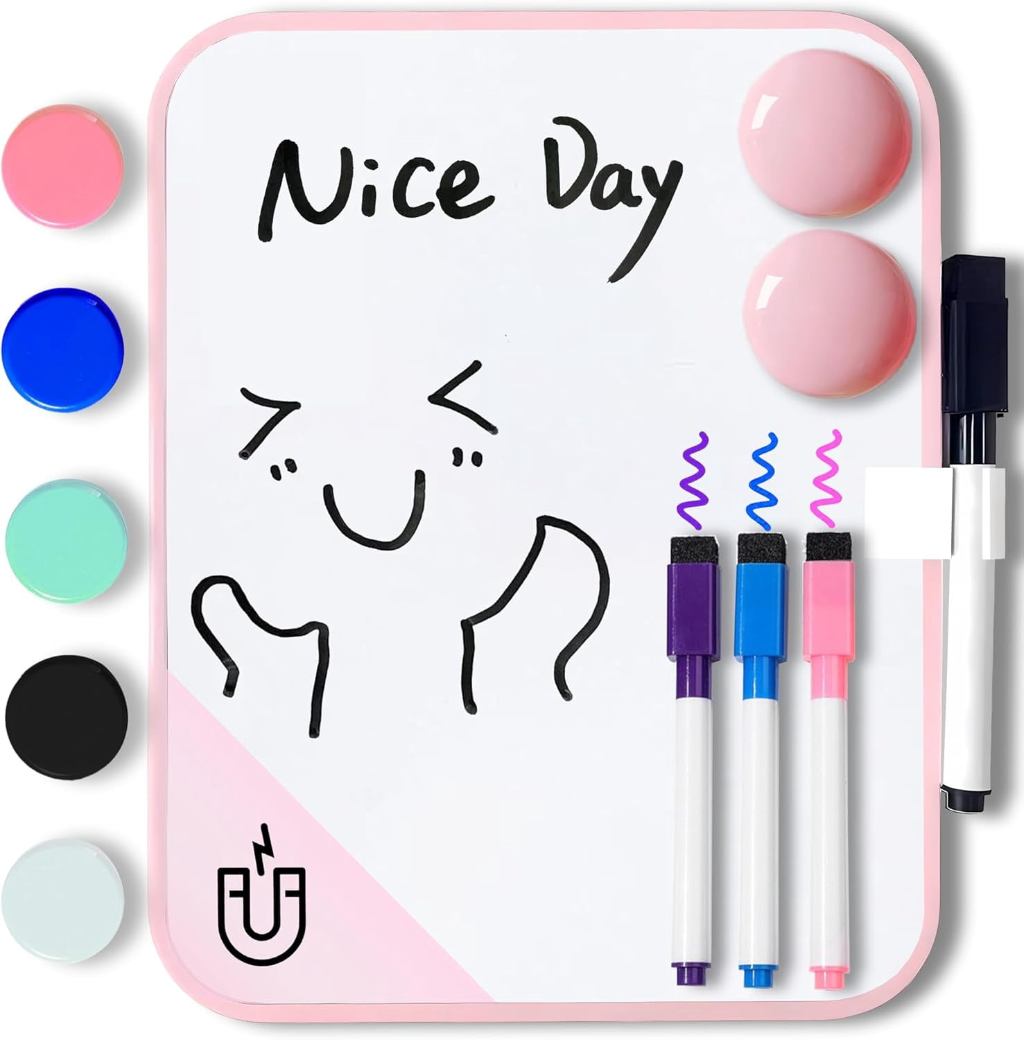 Magnetic Small Dry Erase Board for School Locker, 6" x 8" Small Whiteboard with 4 Marker and 7 Magnets - Mini Drawing Teaching Whiteboard for Classroom, Home, Office, Travel(Pink),Pink