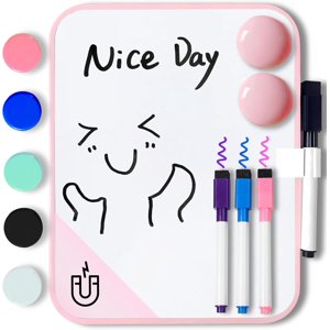 Conseil magnétique de petite érection sèche pour l'éclusier scolaire, 6" x 8" Petit tableau blanc avec 4 Marqueur et 7 Aimants - Mini Dessin Tableau blanc d'enseignement pour la salle de classe, maison, bureau, voyage(Pink),Pink