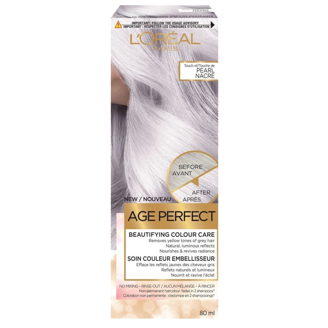 Oréal Paris Excellence Age Perfect L' Coloration pour Cheveux 1 Paquet en Teinte Nacrée avec Emballage Mettant en Valeur des Cheveux Argent-Blanc, Soin Illuminateur et Embellisseur Qui Enlève les Tons Jaunes des Cheveux Gris et Nourrit pour un Éclat Lumineux Naturel, Boîte de 80 ml Idéale pour Cheveux Matures.