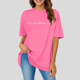 thumbnail image 2 of JIRNDf Hauts pour Femmes T-Shirts d'Été Tendance Imprimé Lettres Surdimensionné Col Rond Manches Courtes Décontracté Sport Ample Décontracté Simple T-Shirts Graphiques Mignons pour Adolescentes Rose Vif TG, 2 of 4