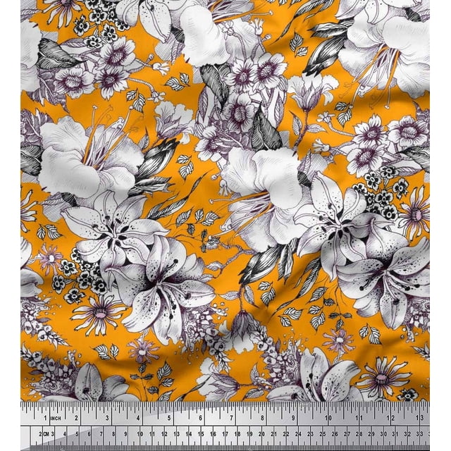 Soimoi Velvet Fabric Leaves & Flower Floral Print Sewing Fabric Yard 58 Inch Wide
