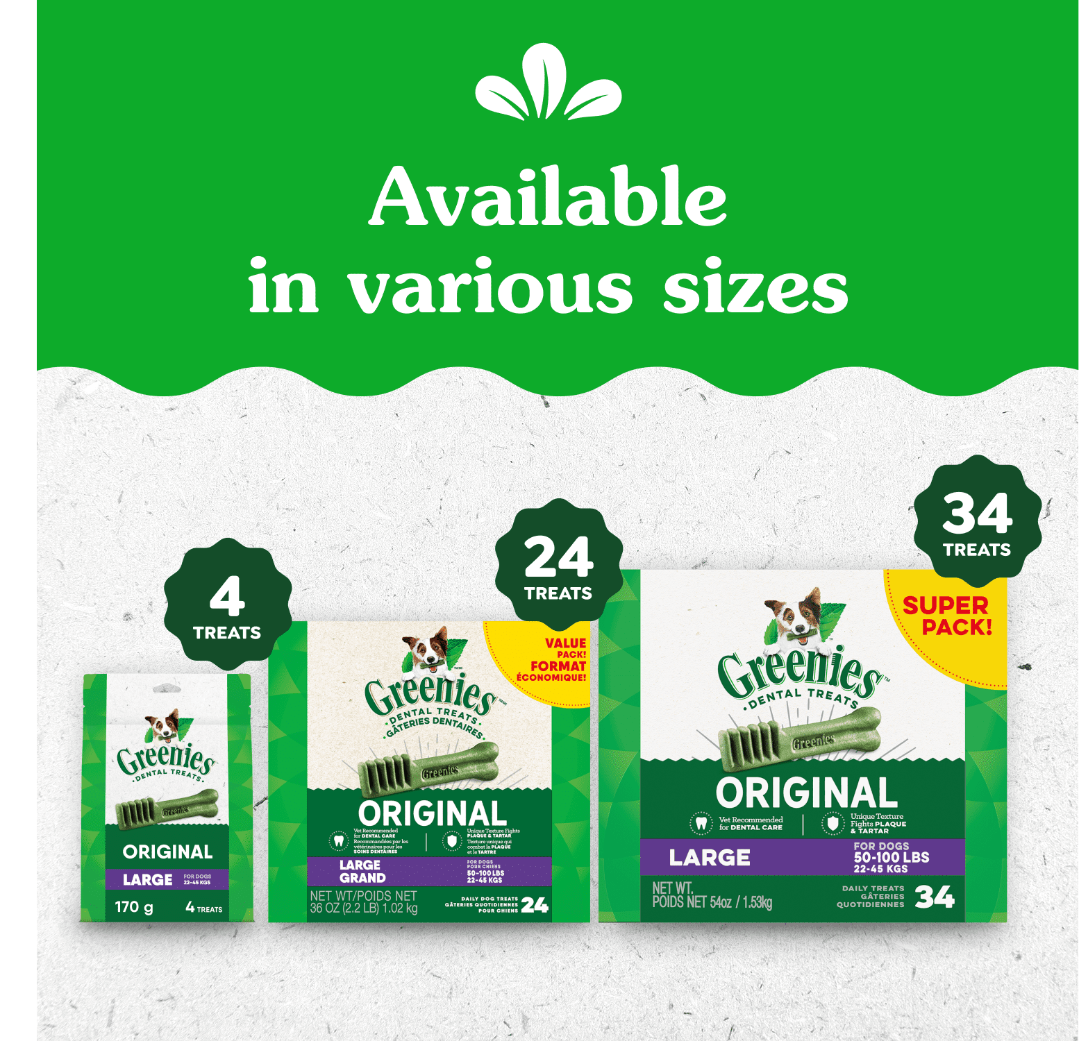 Gâteries dentaires naturelles pour chiens adultes GREENIES Original GRAND format