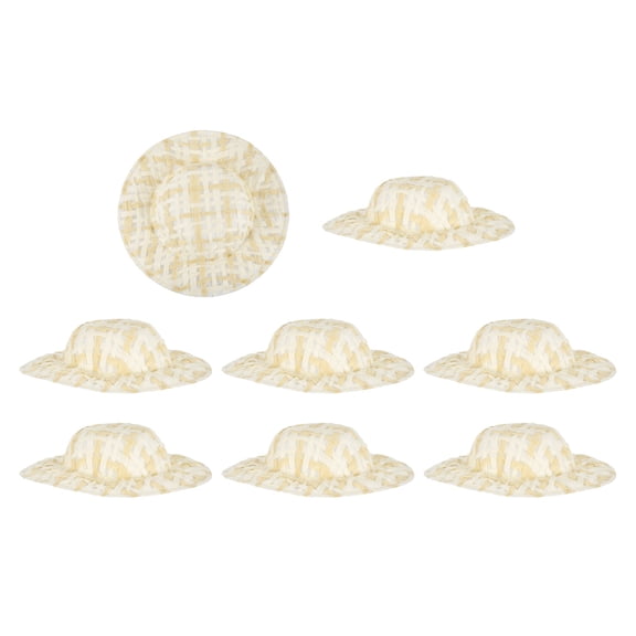Uxcell 8 Pcs Mini Straw Hats, 2 x 0.5 Inch Craft Doll Hats Miniature Ornaments Woven Caps for DIY Dollhouse Decoration Hair Accessories Snowman Weddings Party, Beige/Apricot