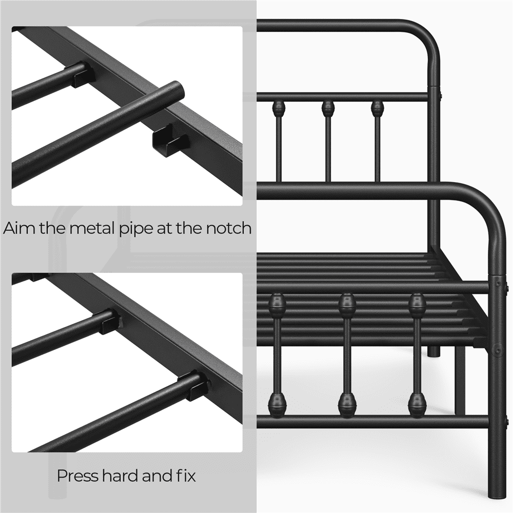 FullFurnique Metal Platform Bed with High Headboard and Footboard for Adults, Twin, Black