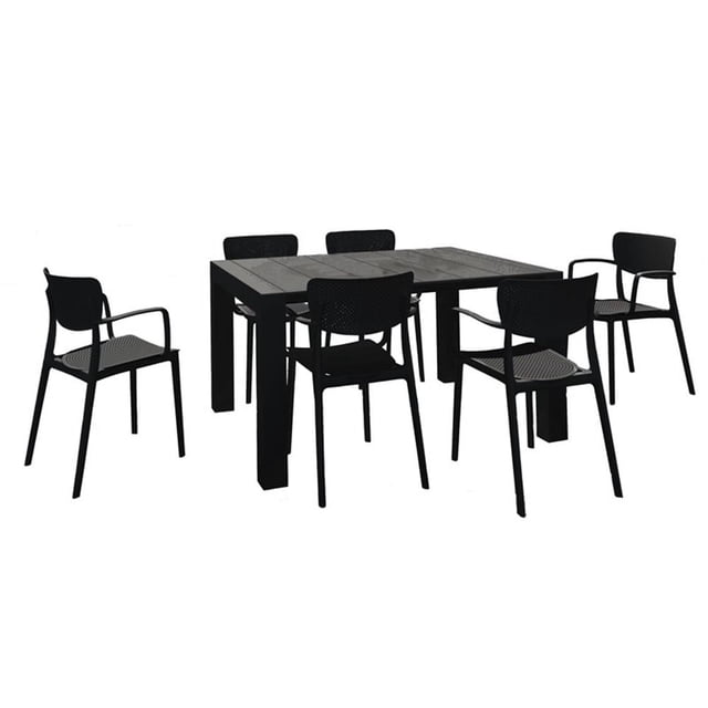 Loft Outdoor Dining Set with 6 Arm Chairs and 55 inch Extension Table Black
