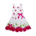 thumbnail image 1 of Robe Fille Rouge Pomme Verte Imprimé Feuille Satin Nœud Papillon 4 Ans, 1 of 4