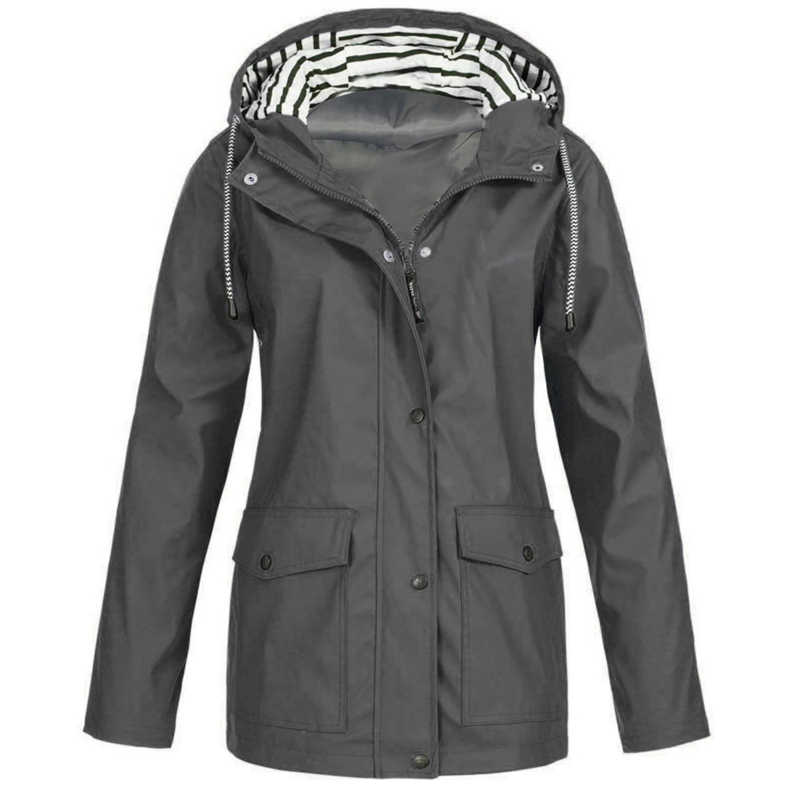 Manteau de Pluie Uni pour Femmes, Extérieur, Grande Taille, Imperméable, à Capuche, Coupe-Vent