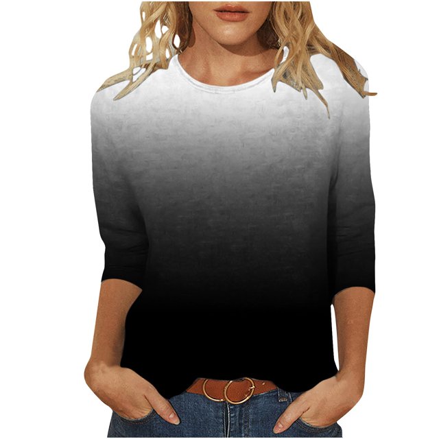 Hauts à Manches 3/4 pour Femmes Mode pour Femmes T-Shirt Ample Imprimé Blouse à Manches 3/4 Col Rond Hauts Décontractés T-Shirts en Coton Femmes T-Shirts pour Femmes Mode T-Shirts à Manches 3/4 pour Femmes