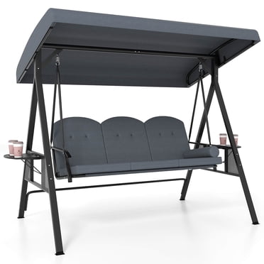 Costway 3-Seat Patio Swing Chair with Adjustable Canopy Thickened Cushions Pillow Gray