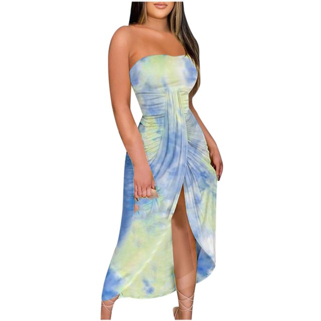 BLVB Plus Size Summer Cocktail Dresses for Women Off the Shoulder Ruched Long Dress Split Party Club Beach Sundress