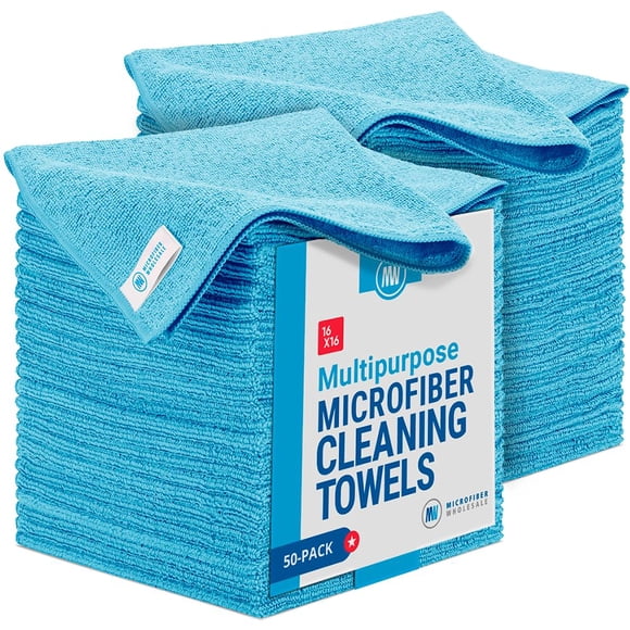 Microfiber Wholesale 16" x 16" All Purpose Towels - 50 Pack - Reusable Wash Cloths, Dust, Kitchen, Car, Shop Rags for Cleaning (B