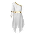 thumbnail image 3 of RUNQHUI Robe de Danse Métallique pour Femmes, une Épaule, Manches Évasées, Tenue de Danse Liturgique, Tunique de Danse de Culte, Blanc P, 3 of 6