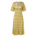thumbnail image 4 of JIRNDf Robes Maxi d'Été pour Femmes Tendance à Imprimé Floral, par-Dessus, Col en V, Sans Manches, Robes d'Été pour Femmes, Robe Bohème Jaune TG, 4 of 9