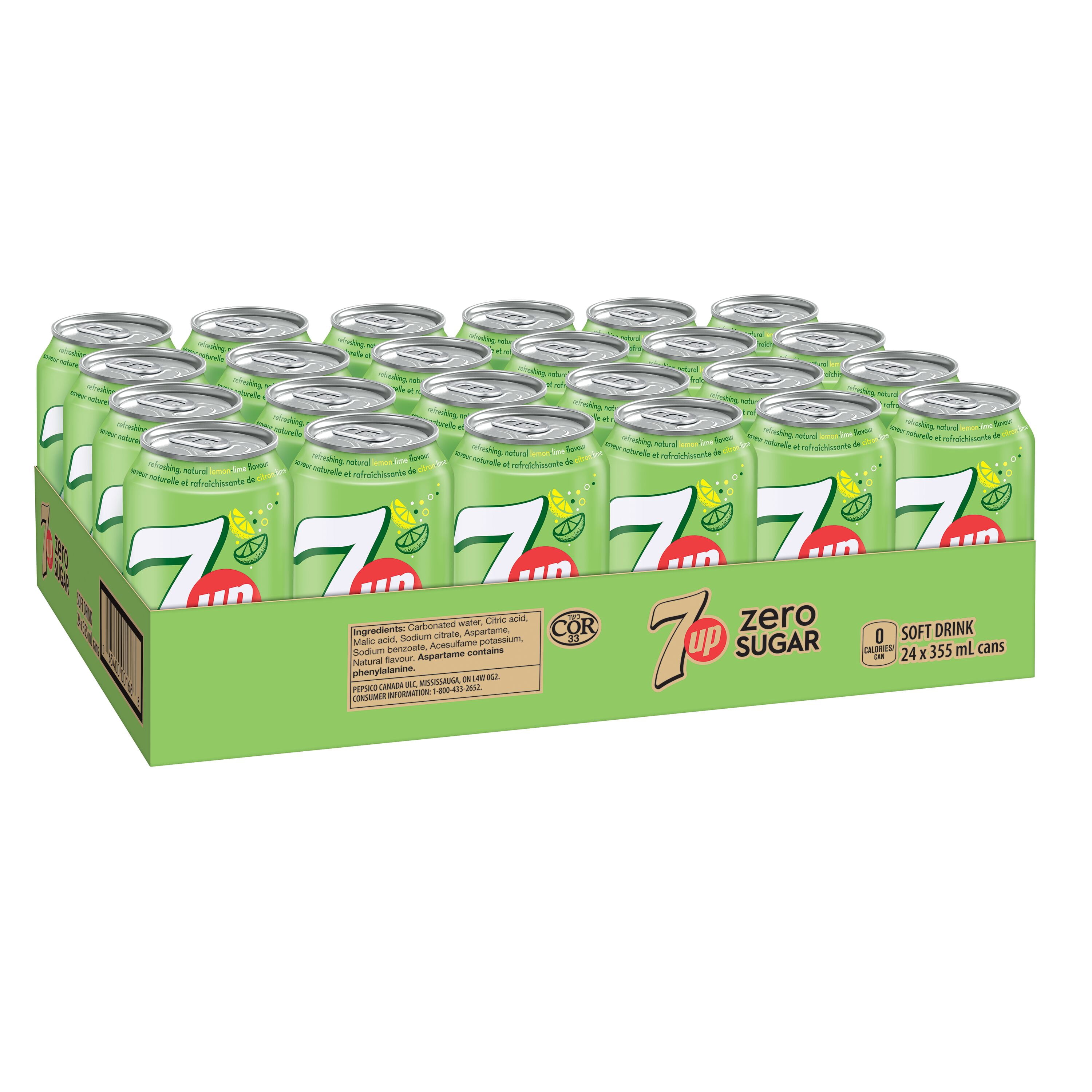 7UP Zero Boisson Gazeuse Citron Lime 24 x355 mL, Canettes