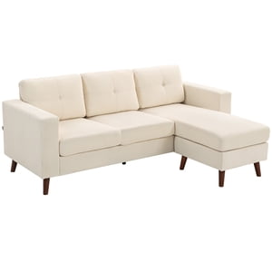HOMCOM Canapé sectionnel, Canapé en forme de L avec salon de la chaise, Blanc crème