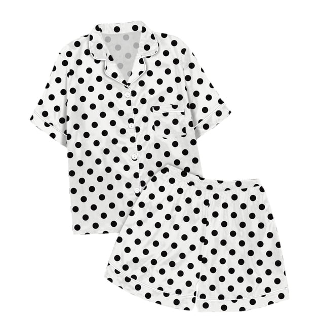 MIASHUI Ensemble de Pyjama 2 Pcs pour Garçons et Filles à Pois Boutonné, Blanc, 6-7 Ans