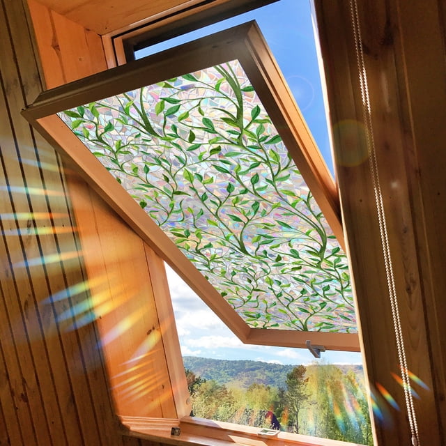 Glass Window Stickers | Sunshine Colorful Leaf Design | Removable Cling Film for Home Decor | Easy Peel & Stick | Decorative Privacy Film for Living Room Bedroom | 1 Pack | Modern Home Decoration