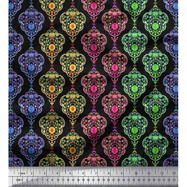 Soimoi Rayon Crepe Fabric Floral & Damask Ethnic Print Sewing Fabric Yard 46 Inch Wide