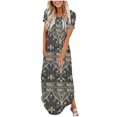 thumbnail image 2 of Ovzne Robes pour Femmes Robe pour Femme Mode Robe Décontractée Imprimée à Manches Courtes à Col Rond avec Poches Robe pour Femmes à Manches Courtes Imprimée Liquidation, 2 of 6