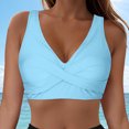 thumbnail image 2 of Huesdet Bikini Top for Women Swimsuit V Neck Ribbed Adjustable Spaghetti Straps Bathing Suit(Light Blue,M), 2 of 9