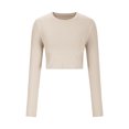 thumbnail image 3 of Yuyuzo Hauts de Sortie pour Femmes Chandails à Manches Longues Col Rond Crop Top Décontracté Ajusté T-Shirts Basiques, 3 of 5