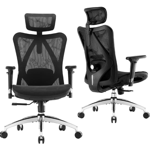 SIHOO M57 Chaise de Bureau Ergonomique, Dossier Haut en Maille, Appui-Tête, Accoudoirs et Soutien Lombaire, Supporte jusqu'à 136 kg (300 Lb), Noire.