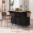 thumbnail image 3 of Modern Kitchen Island on 5 Wheels with Storage Cabinet and Drop-Leaf Countertop, Kitchen Cart with Cabinet Door Internal Storage Racks and 3 Drawers for Dinning Room (Black), 3 of 9