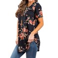 thumbnail image 1 of Women Round Neck Short Sleeve Floral Print Asymmetric Hem Shirt, 1 of 6