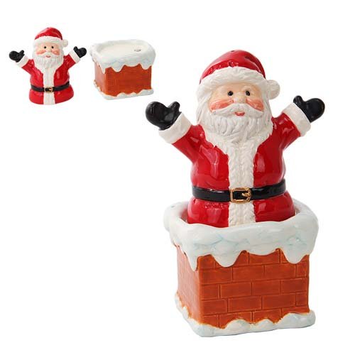 Salt & Pepper Shakers Set - Santa On Chimney New Ceramic 10466
