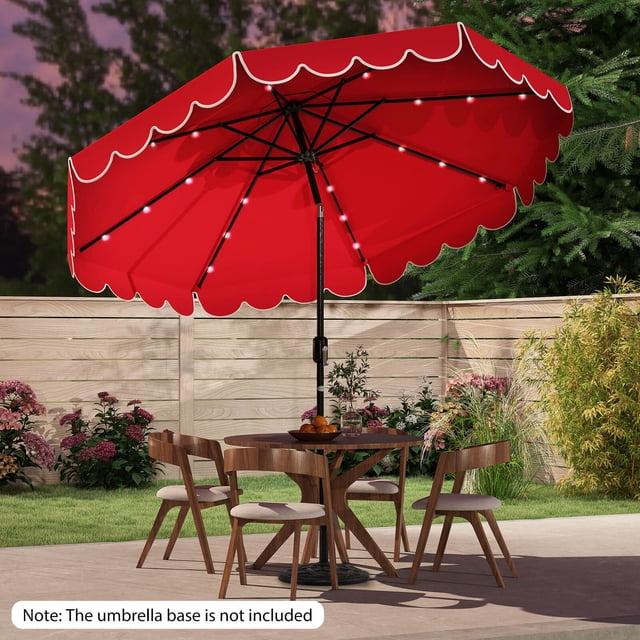 Costway Parasol de Patio Solaire de 10 Pi avec 24 Lumières DEL, 8 Baleines et Réglage d'Inclinaison, Rouge