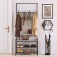thumbnail image 2 of Bingirl 70.9-Inch Tall Narrow Metal Coat Rack with Wooden Shoe Bench - 4-in-1 Rustic Gray Storage Shelf Equipped with 8 Hooks, 2 of 7