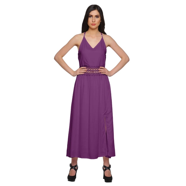 Moomaya Robe Longue Unie Sans Manches à Bretelles Spaghetti Ajustables pour Femmes