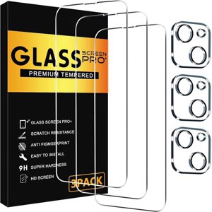 3 Pack Screen Protector for iPhone 14 Pro with 3 Pack Camera Lens Tempered Glass Protector, 6.1 Inch HD Clear Tempered Glass Film 9H Hardness Scratch Resistent, No Air Bubbles