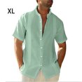 thumbnail image 3 of pitrice Men Shirt Casual Short Sleeve Breathable Replacement Button Down Solid Color Fashionable Home Dating Shirts Top Green XL 1Set, 3 of 5
