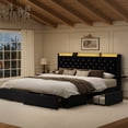 thumbnail image 1 of GUNAITO Cadre de Lit Grand Format avec 4 Tiroirs de Rangement, Lit Rembourré en Velours avec DEL et Ports USB, Tête de Lit Moderne à Ailes avec Tablette de Rangement de Chevet, Noir, 1 of 10