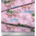 thumbnail image 2 of Soimoi Pink polyester Crepe Fabric Palm Tree, & Flamingo Bird Print Fabric by the Yard 52 Inch Wide, 2 of 3